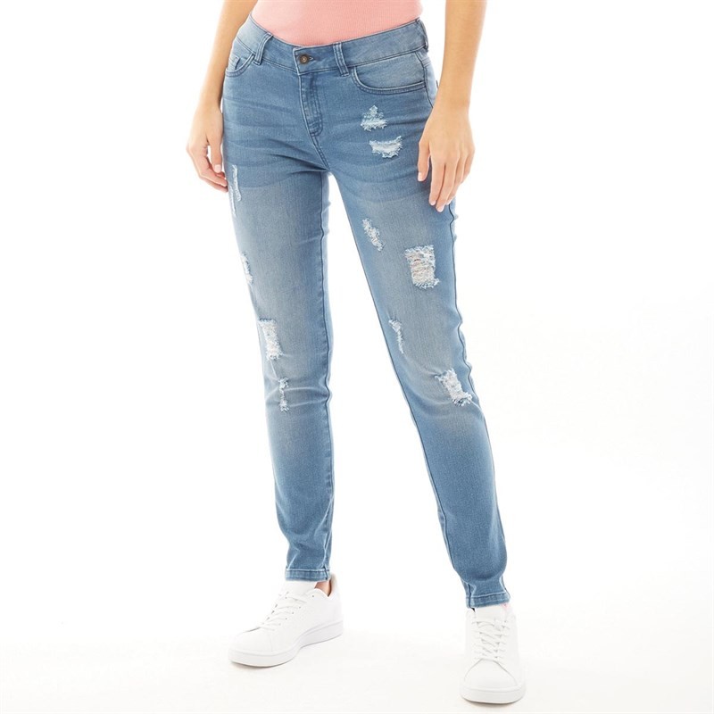 Fluid Womens Skinny Jeans With Abrasions Light Blue