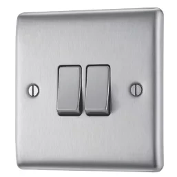BRITISH GENERAL NEXUS METAL 10AX 2-GANG 2-WAY LIGHT SWITCH BRUSHED STEEL