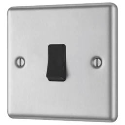 LAP 10AX 1-GANG 2-WAY LIGHT SWITCH BRUSHED STAINLESS STEEL WITH BLACK INSERTS
