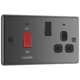 LAP 45A 2-GANG DP COOKER SWITCH & 13A DP SWITCHED SOCKET BLACK NICKEL WITH LED WITH BLACK INSERTS
