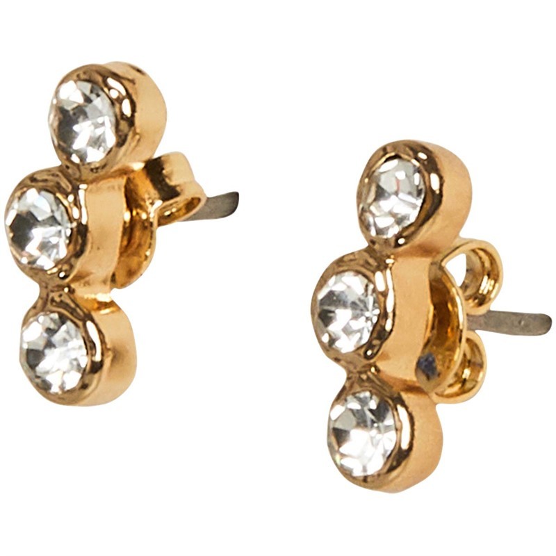 French Connection Womens Mini Crystal Stud Earrings Gold/Diamante
