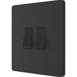 BRITISH GENERAL EVOLVE 20 A 16AX 2-GANG 2-WAY LIGHT SWITCH MATT BLACK WITH BLACK INSERTS