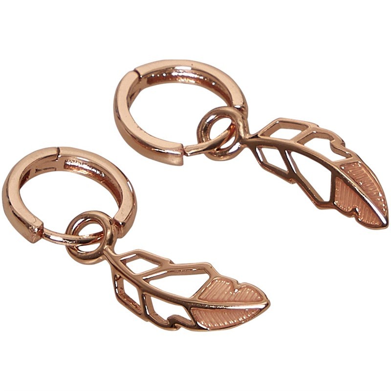 all we are Womens Feather Huggie Earrings Rose Gold Tone/Baby Pink