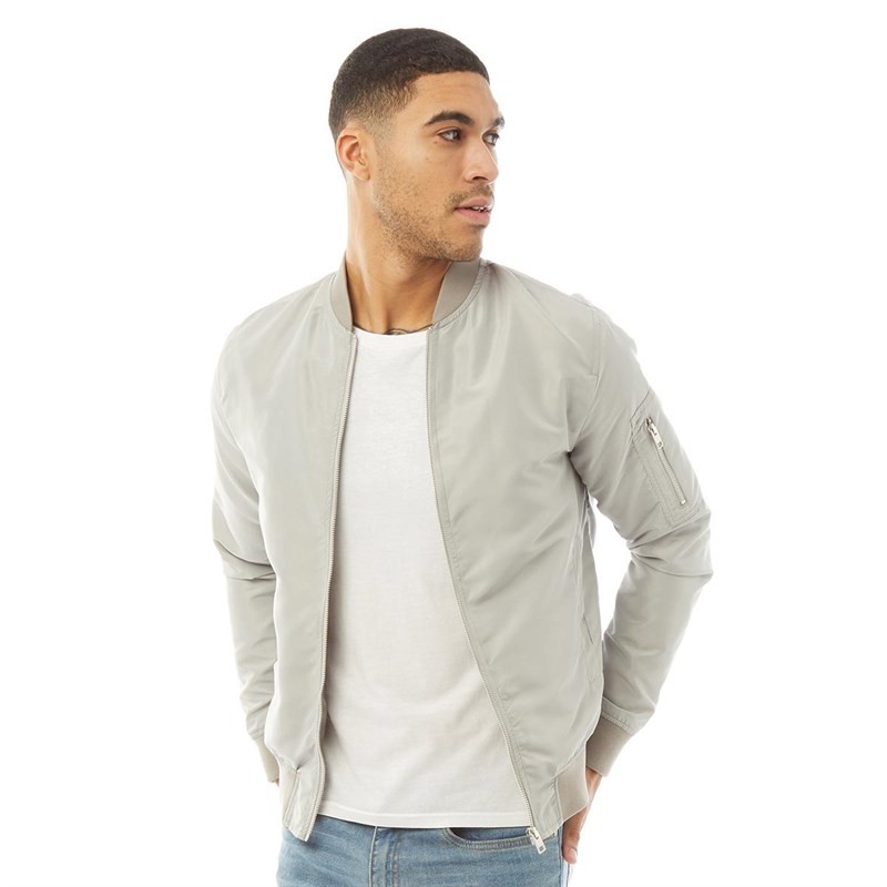 JACK AND JONES Mens Bomber Jacket Ghost Grey