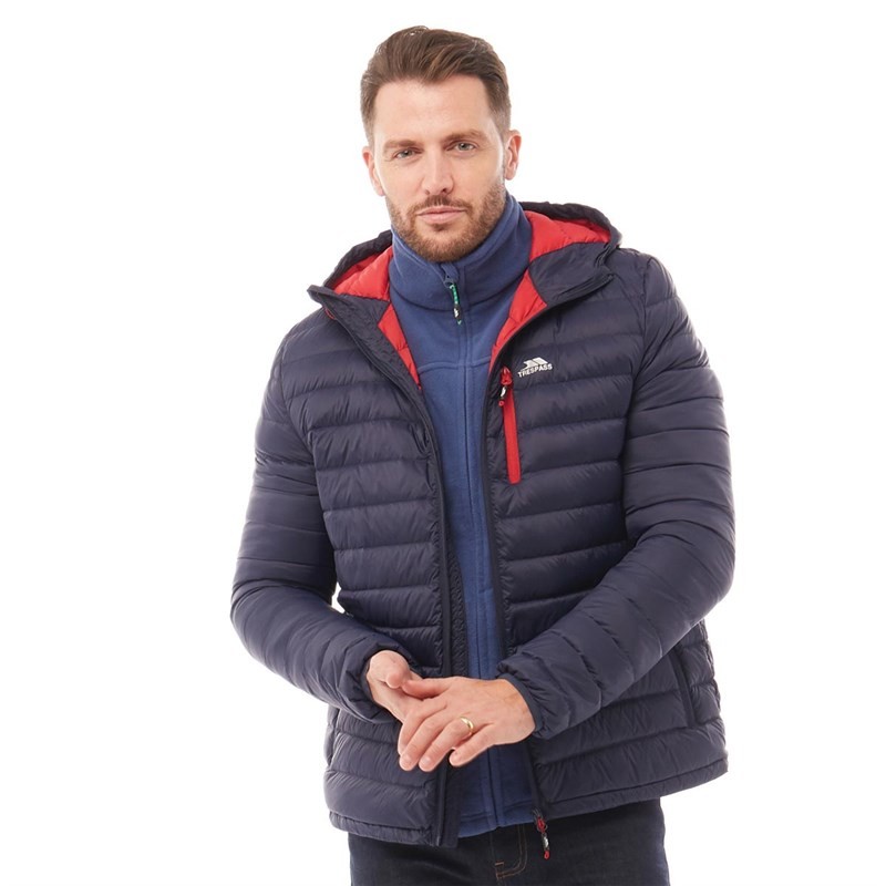 Trespass Mens Digby Down Fill Padded Hooded Jacket Navy/Red