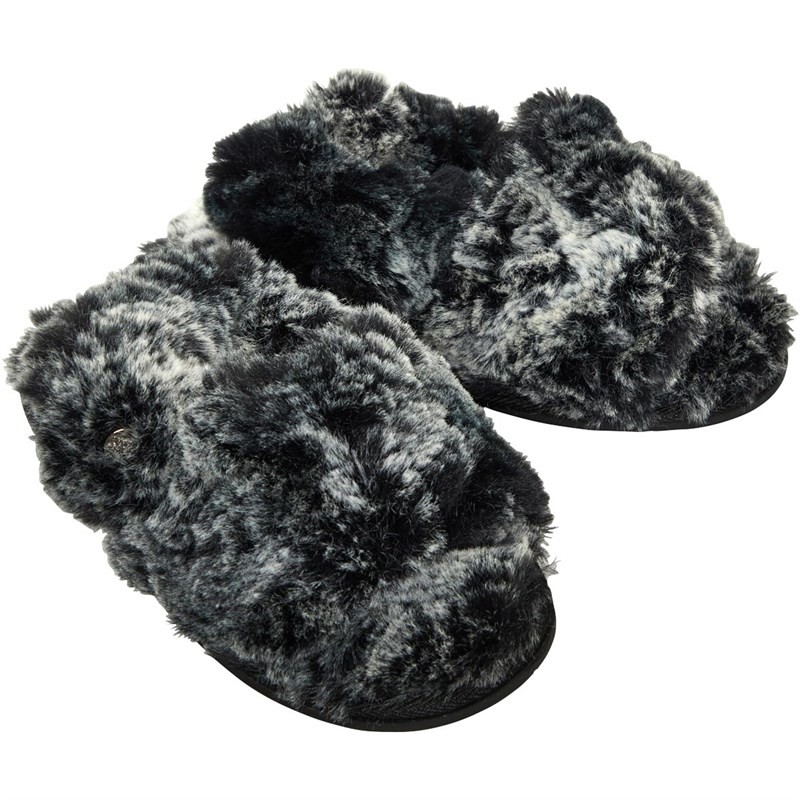 Bedroom Athletics Womens Camila Luxury Faux Fur Slingback Slippers Black Wolf