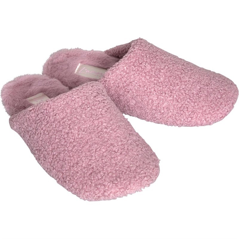 L'amore Couture Womens Fluff Slippers Dusky Pink